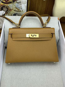 Hermes original chevre mini kelly 19 bag KG0019 gold brown