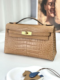 Hermes handmade genuine crocodile leather mini kelly 22 clutch K220 