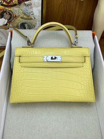 Hermes handmade genuine crocodile leather mini kelly bag K0019 jaune poussin