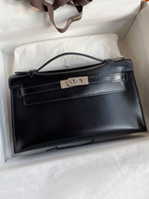 Hermes original box leather mini kelly 22 clutch K0012 black