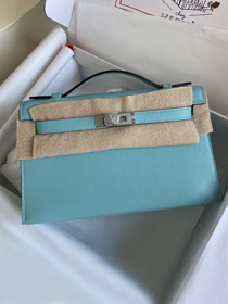 Hermes original swift leather mini kelly 22 clutch K0012 blue atoll