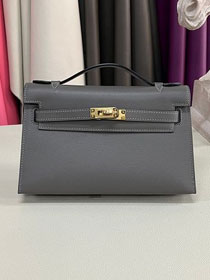 Hermes original swift leather mini kelly 22 clutch K0012 grey etain