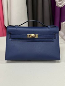 Hermes original swift leather mini kelly 22 clutch K0012 blue sapphire