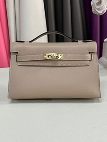 Hermes original swift leather mini kelly 22 clutch K0012 grey trench