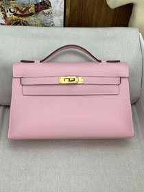 Hermes original swift leather mini kelly 22 clutch K0012 rose sakura 