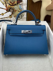 Hermes original epsom leather mini kelly 19 bag K0019 blue izmir                