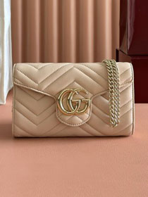 GG original calfskin marmont wallet on chain 837745 beige