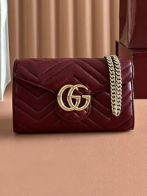 GG original calfskin marmont wallet on chain 837745 bordeaux