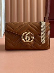GG original calfskin marmont wallet on chain 837745 brown