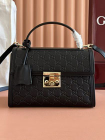 GG original calfskin padlock medium top handle bag 838998 black