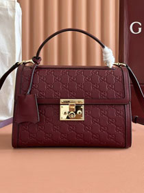 GG original calfskin padlock medium top handle bag 838998 bordeaux