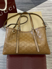 GG original calfskin emblem small tote bag 815214 brown