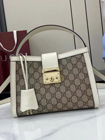 GG original fabric padlock medium top handle bag 838992 white