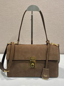 Prada original suede calfskin sound medium shoulder bag 1BN023 brown