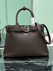 Prada original calfskin tote bag with belt 1BA434 dark brown