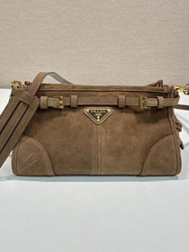 Prada original suede bonnie small shoulder bag 1BH215 brown