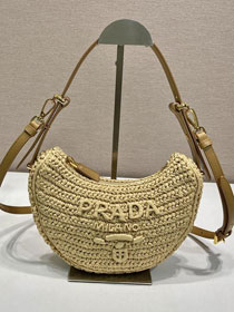 Prada original raffia arque crochet shoulder bag 1BC194 beige