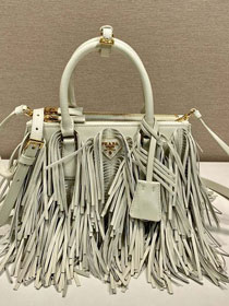 Prada original soft calfskin galleria small bag with fringe 1BA896 white