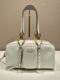Prada original calfskin medium shoulder bag 1BB138 white