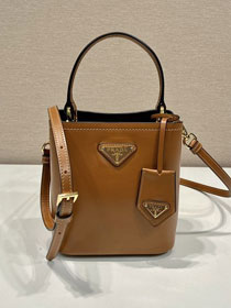 Prada original calfskin mini bucket bag 1BA373 brown