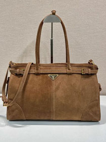 Prada original suede bonnie large tote bag 1BA433 dark brown