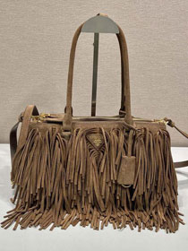 Prada original suede calfskin galleria medium bag 1BA457 brown