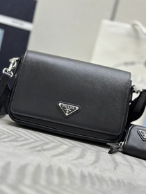 Prada original saffiano calfskin small shoulder bag 2VD059 black