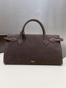 Alaia original nubuck calfskin medium le teckel tote bag AL0016 dark brown