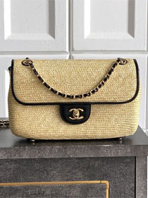 CC original straw medium flap bag AS6018 beige&black