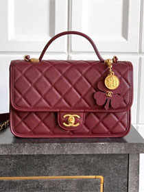 CC original grained calfskin medium flap bag AS3653 bordeaux