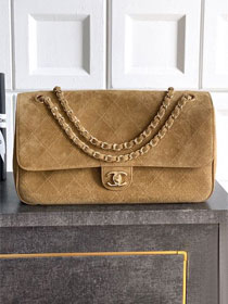 CC original suede calfskin maxi flap bag AS6281 dark beige