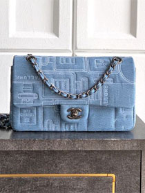 CC original denim medium flap bag A01112 blue