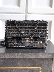 CC original sequins mini flap bag AS6171 black&silver