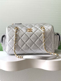 CC original grained calfskin medium bowling bag AS5792 silver