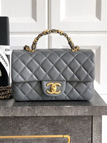 CC original grained calfskin top handle flap bag AS5702 grey