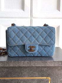 CC original denim mini flap bag A69900 blue