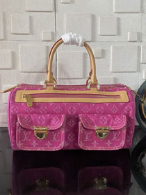 Louis vuitton original monogram denim top handle bag M95214 fuchsia