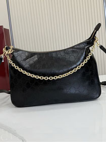 GG original calfskin lady lunetta chain medium shoulder bag A006OA black