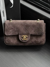 CC suede calfskin mini flap bag AS6626 dark brown