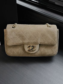 CC suede calfskin mini flap bag AS6626 light brown