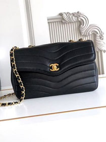 CC lambskin medium flap bag AS6497 black 