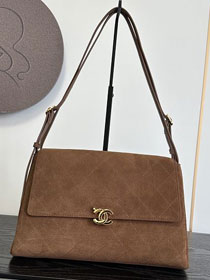 CC suede calfskin maxi flap bag AS6482 brown